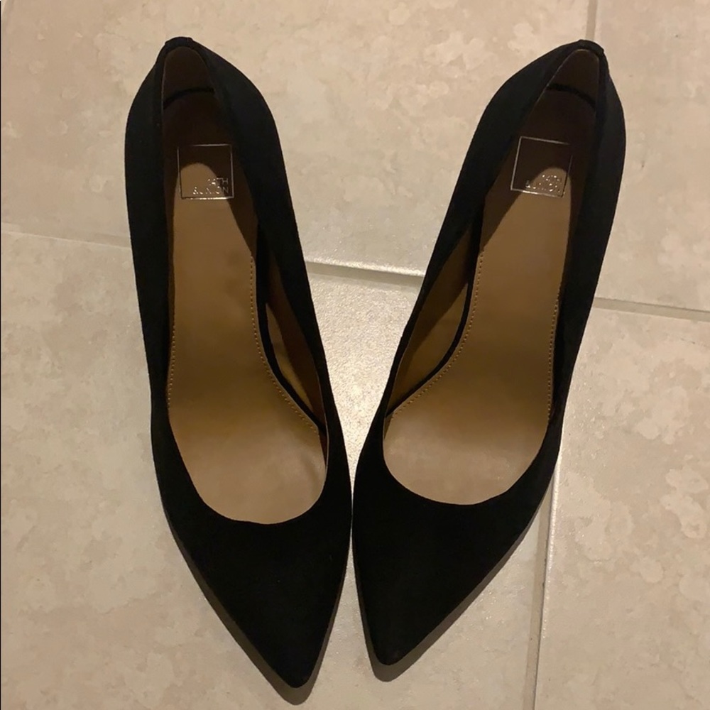 Black suede pumps